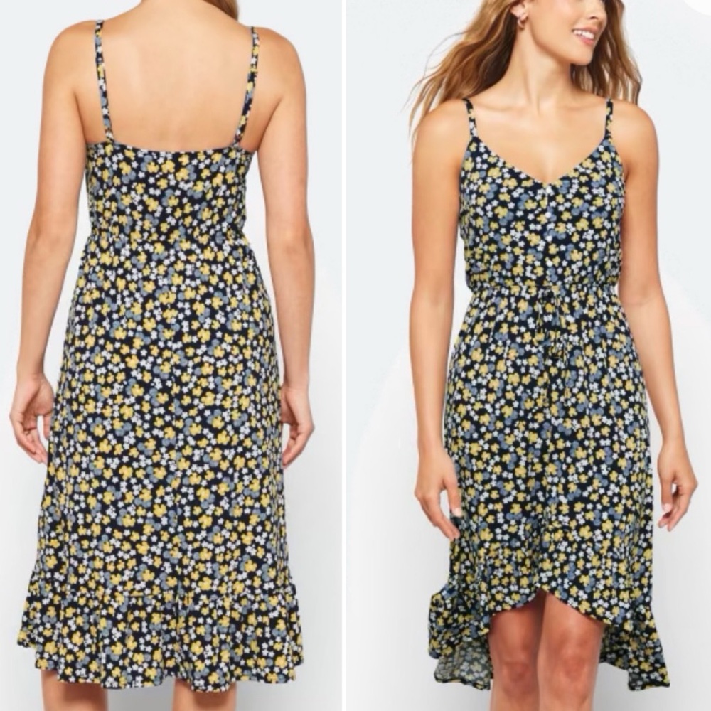 KAILEIGH Arielle Knit V Neck Strappy High Low Floral Midi Dress Size Medium